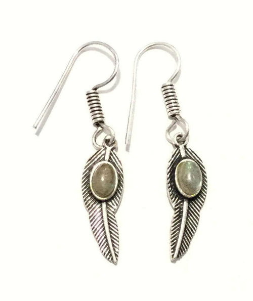 Handmade Feather Stone Leaf Dangling Earrings - Variety of Colors - Hypoallergenic & Adjustable - Jewelry & Watches - Bijou Her - Color -  - 