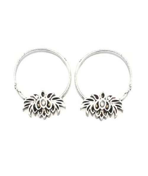 Lotus Flower Hoop Earrings - Brass and Silver Jewelry for Sensitive Skin - Jewelry & Watches - Bijou Her - Color -  - 