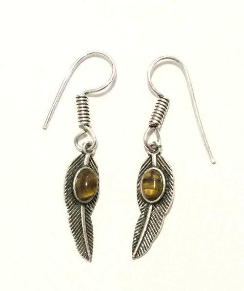 Handmade Feather Stone Leaf Dangling Earrings - Variety of Colors - Hypoallergenic & Adjustable - Jewelry & Watches - Bijou Her - Color -  - 