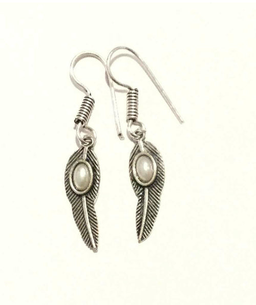 Handmade Feather Stone Leaf Dangling Earrings - Variety of Colors - Hypoallergenic & Adjustable - Jewelry & Watches - Bijou Her - Color -  - 