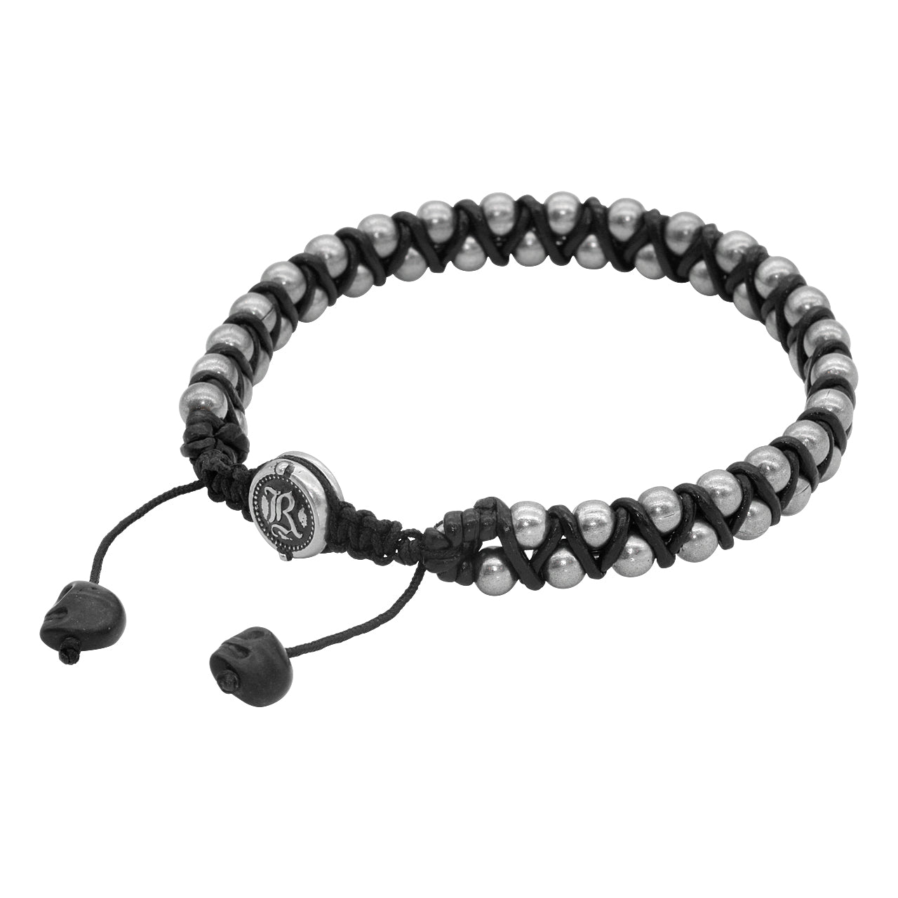 Rustic Steel Beaded Woven Cord Bracelet - Black Leather & Skull Stones
This Steel Beaded Woven Cord bracelet is perfect for a rustic look. Featuring black woven cord and leather intertwined with steel beads, it also has two black skull stones at the - Jewelry & Watches - Bijou Her -  -  - 