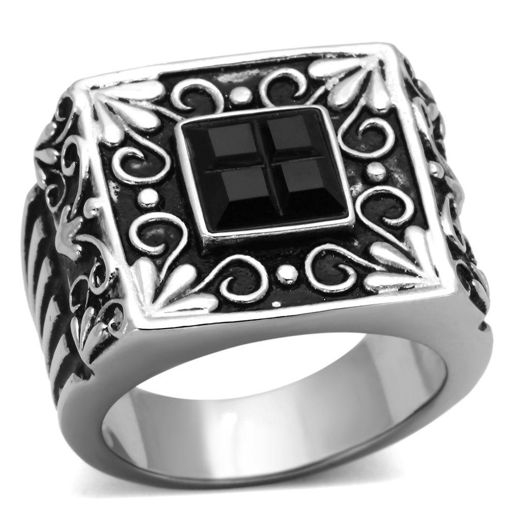 High Polished Stainless Steel Jet Ring with Synthetic Glass - Men's Jewelry - Jewelry & Watches - Bijou Her -  -  - 