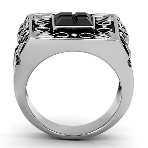 High Polished Stainless Steel Jet Ring with Synthetic Glass - Men's Jewelry - Jewelry & Watches - Bijou Her -  -  - 