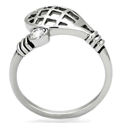 Hypoallergenic Stainless Steel Women's Ring with Clear Synthetic Crystal - Polished Shine - Jewelry & Watches - Bijou Her -  -  - 