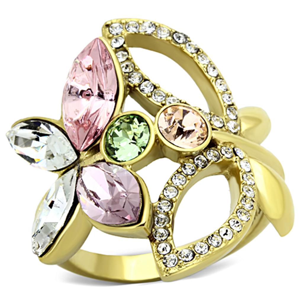 Multi-Color Synthetic Crystal Women's Ring - Stainless Steel, IP Gold Plating - Jewelry & Watches - Bijou Her -  -  - 