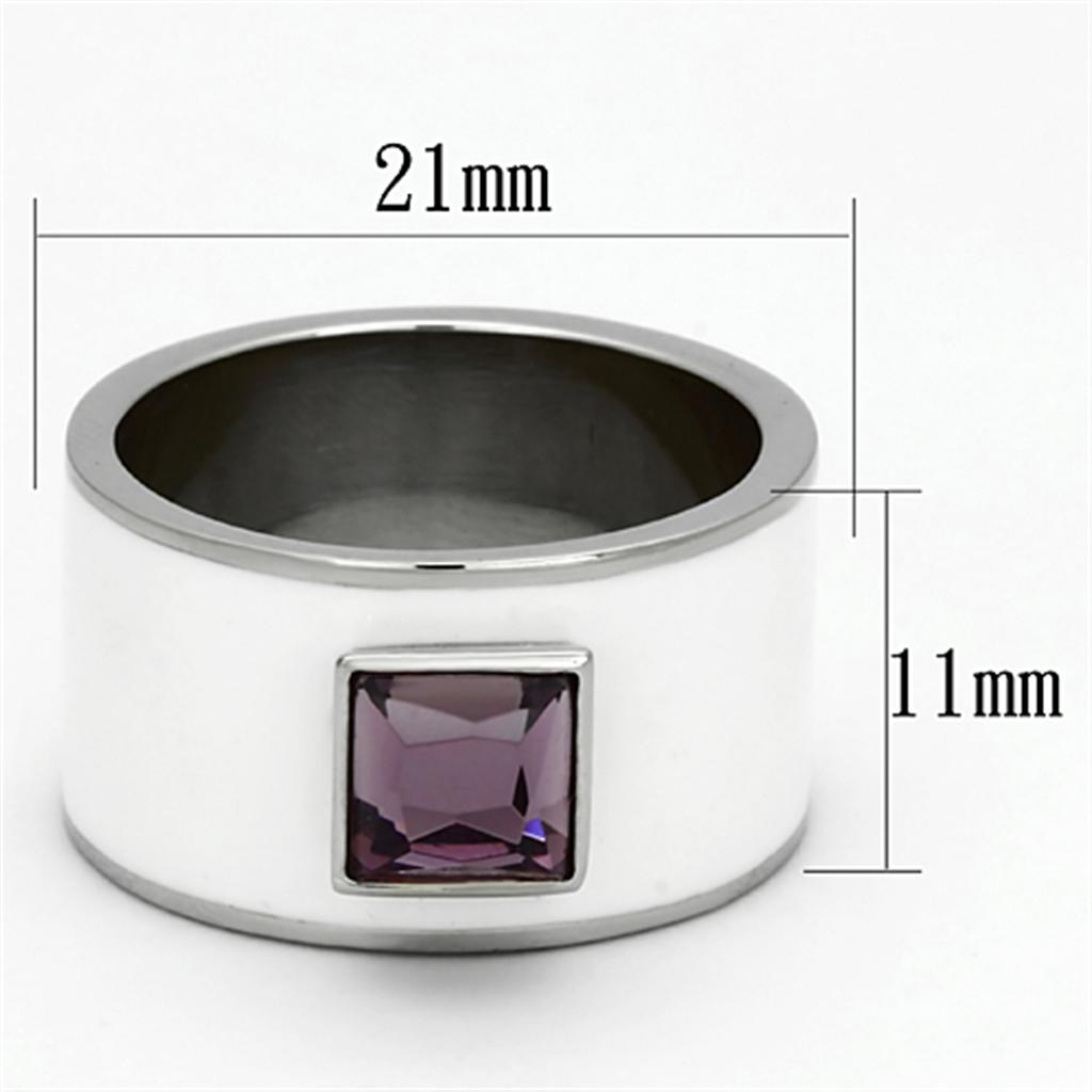 High Polished Stainless Steel Ring with Synthetic Amethyst Center Stone - In Stock, Ships in 1 Day - Jewelry & Watches - Bijou Her -  -  - 