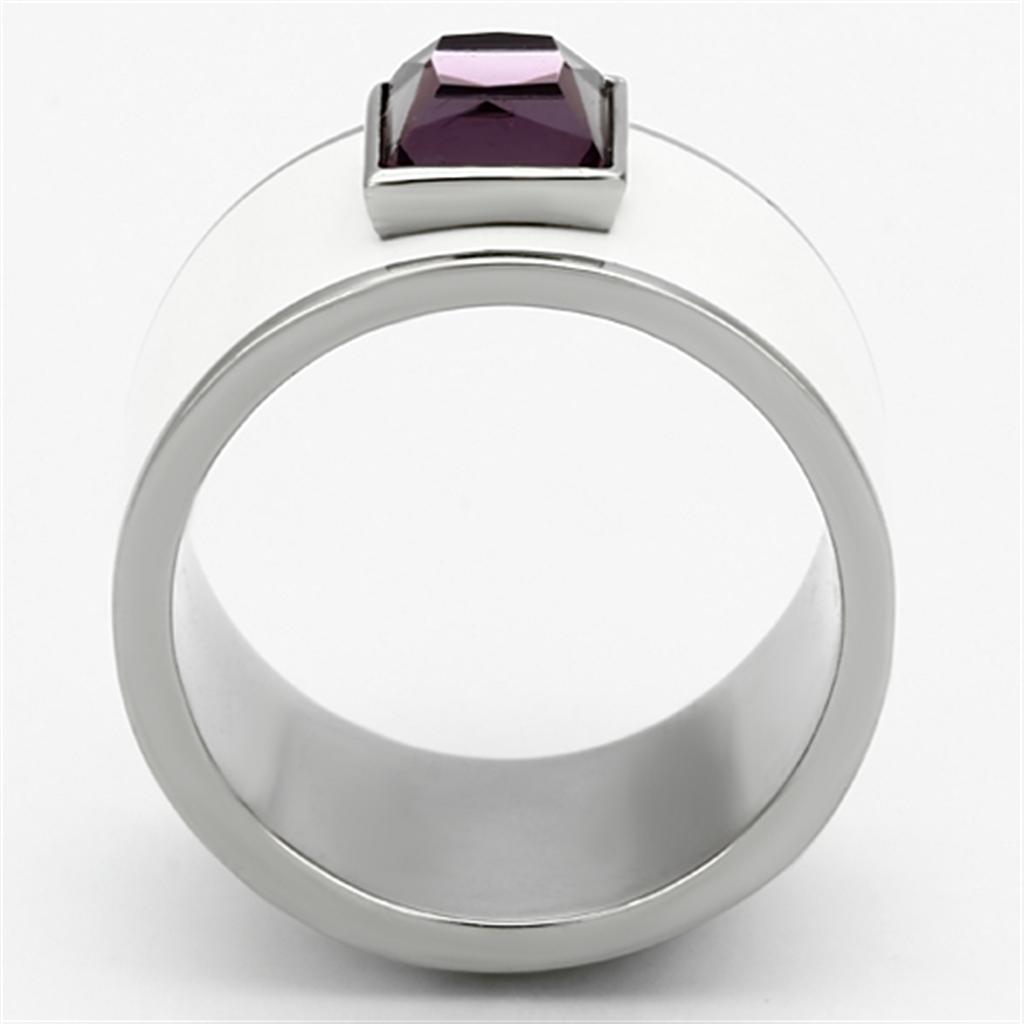 High Polished Stainless Steel Ring with Synthetic Amethyst Center Stone - In Stock, Ships in 1 Day - Jewelry & Watches - Bijou Her -  -  - 