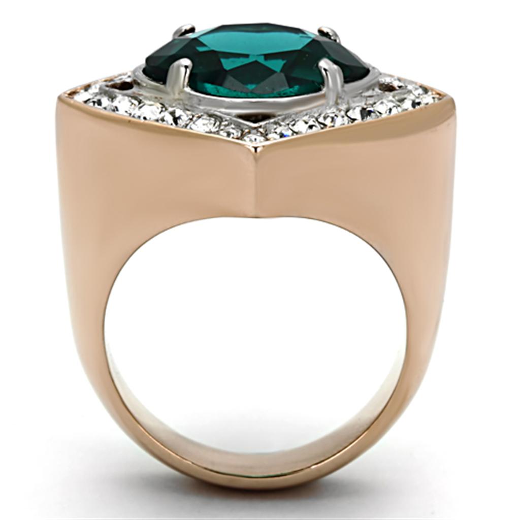 Two-Tone Rose Gold Stainless Steel Ring with Blue Zircon Synthetic Stone - 5.60g - Jewelry & Watches - Bijou Her -  -  - 