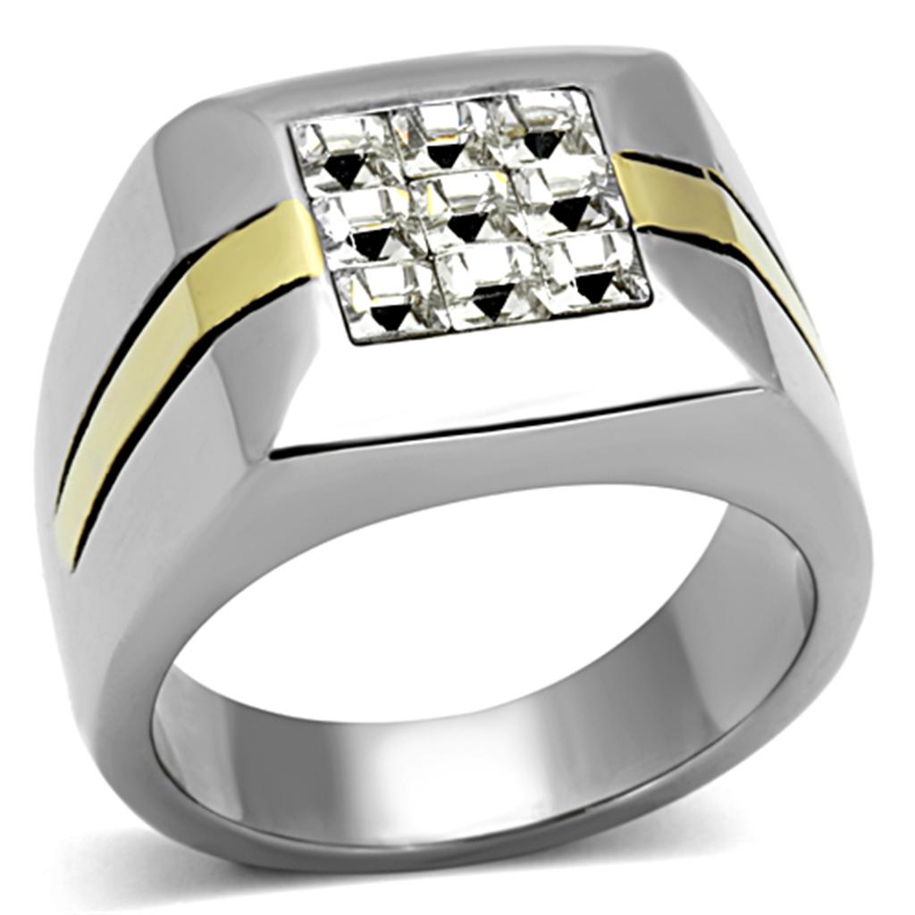 Stainless Steel Two-Tone Gold Men's Ring with Synthetic Crystal - Hypoallergenic and Stylish - Jewelry & Watches - Bijou Her -  -  - 