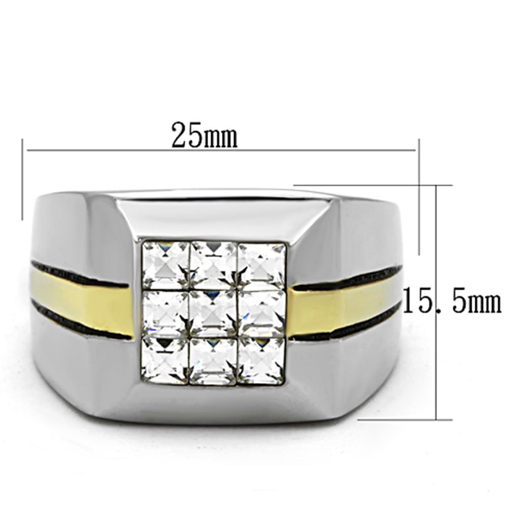 Stainless Steel Two-Tone Gold Men's Ring with Synthetic Crystal - Hypoallergenic and Stylish - Jewelry & Watches - Bijou Her -  -  - 