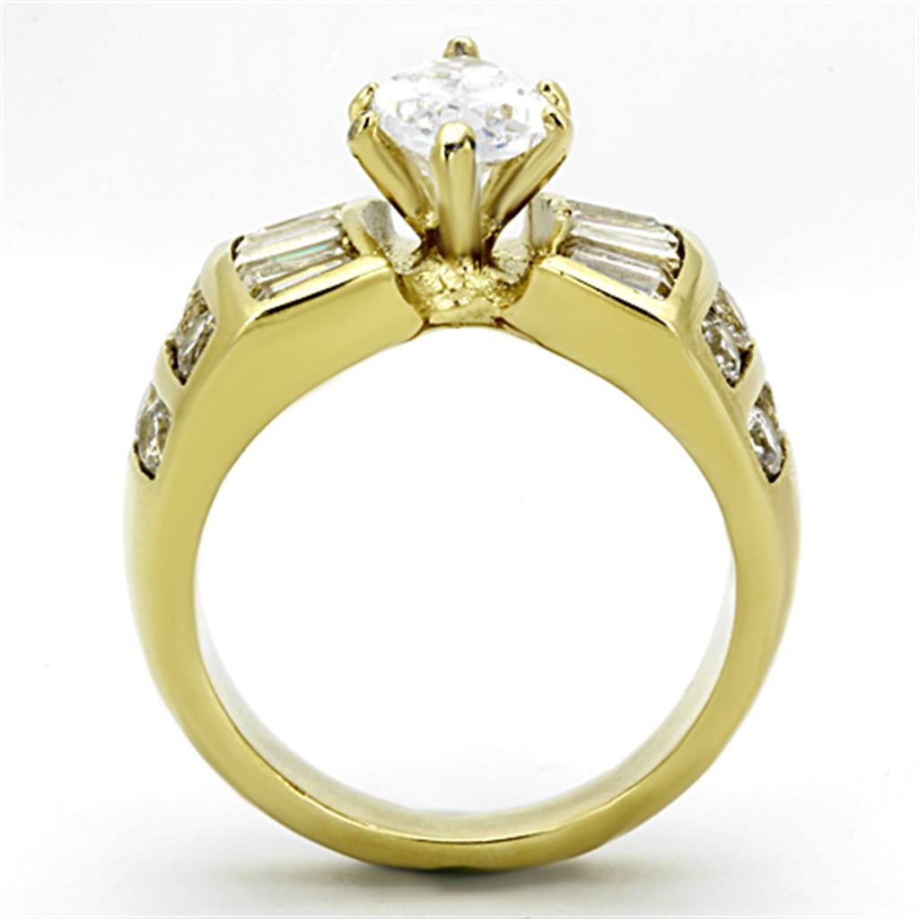 Gold Stainless Steel CZ Ring for Women - Clear Stone - Jewelry & Watches - Bijou Her -  -  - 
