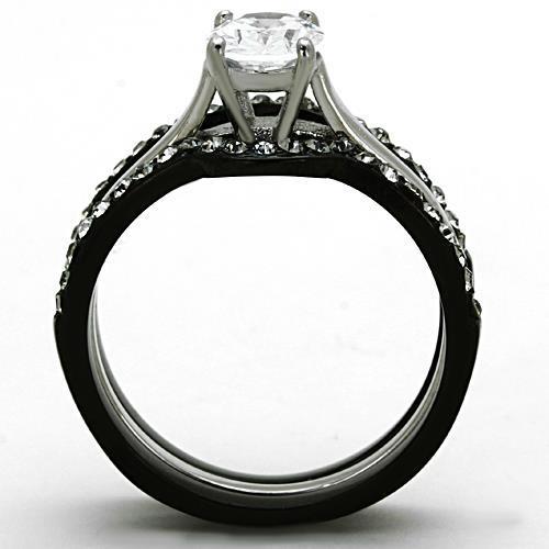 Two-Tone Black Stainless Steel Ring with AAA CZ - Ships in 1 Day - Jewelry & Watches - Bijou Her -  -  - 