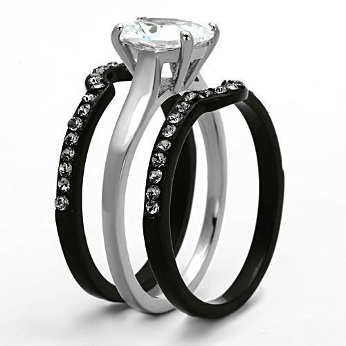 Two-Tone Black Stainless Steel Ring with AAA CZ - Ships in 1 Day - Jewelry & Watches - Bijou Her -  -  - 