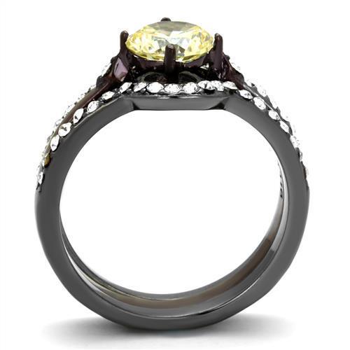 Stainless Steel Women's Ring with Cubic Zirconia and Citrine Yellow Stone - Jewelry & Watches - Bijou Her -  -  - 