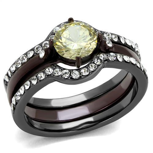 Stainless Steel Women's Ring with Cubic Zirconia and Citrine Yellow Stone - Jewelry & Watches - Bijou Her -  -  - 