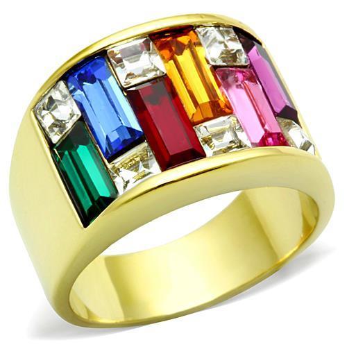 Multi-Color Synthetic Crystal Women's Ring - Stainless Steel, IP Gold Plating - Jewelry & Watches - Bijou Her -  -  - 