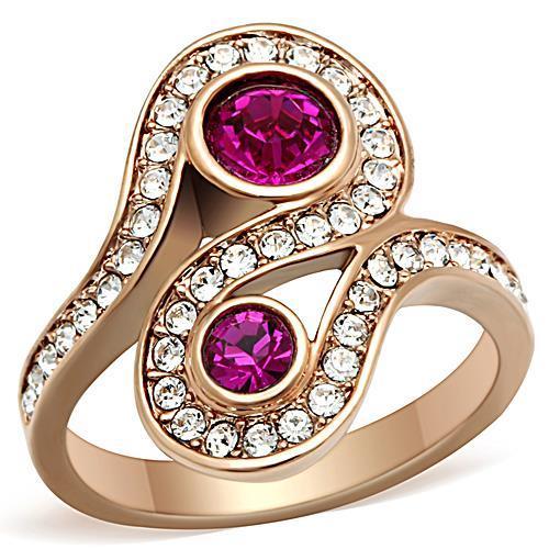 Stainless Steel Fuchsia Crystal Rings for Women - Rose Gold Plated Jewelry - Jewelry & Watches - Bijou Her -  -  - 