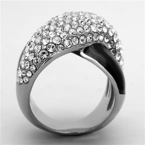 Stainless Steel Women's Ring with Clear Synthetic Crystal - High Polished - Jewelry & Watches - Bijou Her -  -  - 