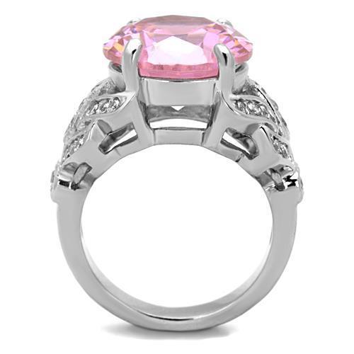 Rose Stainless Steel CZ Ring - High Polished, Round Design for Women - Jewelry & Watches - Bijou Her -  -  - 