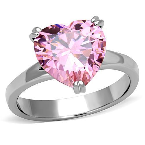 Stainless Steel Heart Ring with Cubic Zirconia - Rose Design for Women - Jewelry & Watches - Bijou Her -  -  - 