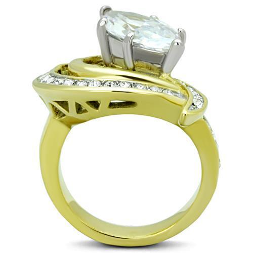 Stainless Steel Two-Tone Gold Ring with Clear Cubic Zirconia for Women - Elegant and Durable Women's Jewelry - Jewelry & Watches - Bijou Her -  -  - 