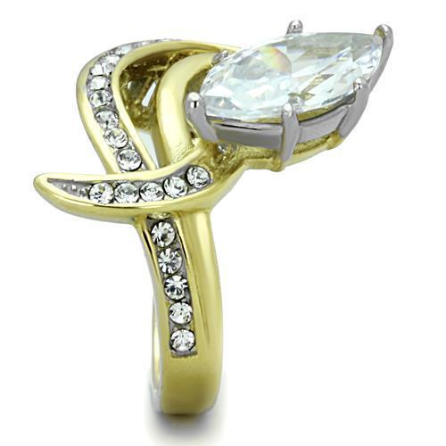 Stainless Steel Two-Tone Gold Ring with Clear Cubic Zirconia for Women - Elegant and Durable Women's Jewelry - Jewelry & Watches - Bijou Her -  -  - 