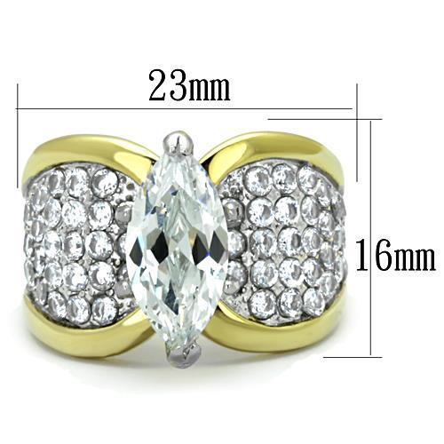 Stainless Steel Two-Tone Gold Ring with Clear Cubic Zirconia for Women - Jewelry & Watches - Bijou Her -  -  - 