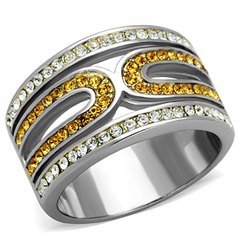 Stainless Steel Two-Tone Gold Ring with Synthetic Topaz Crystal for Women - Jewelry & Watches - Bijou Her -  -  - 