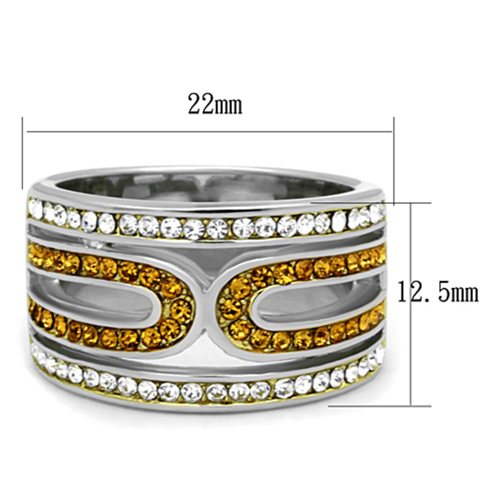 Stainless Steel Two-Tone Gold Ring with Synthetic Topaz Crystal for Women - Jewelry & Watches - Bijou Her -  -  - 
