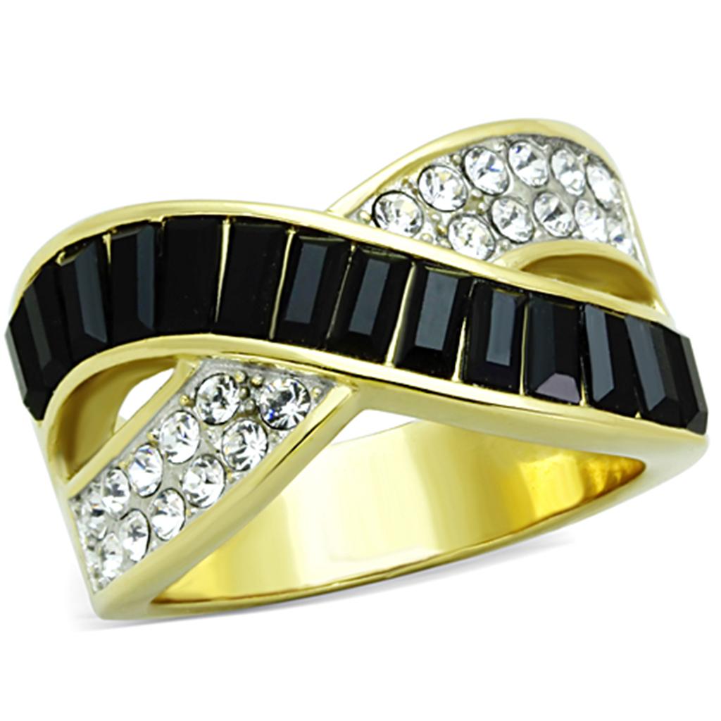 Stainless Steel Two-Tone Ring with Synthetic Crystals for Women - Jewelry & Watches - Bijou Her -  -  - 
