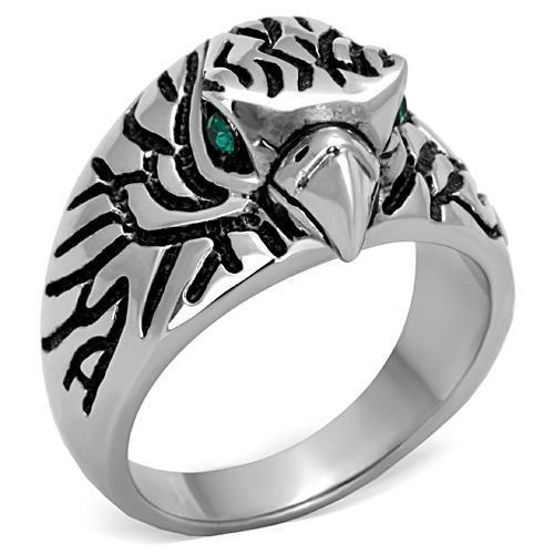 Men's Stainless Steel Ring with High-Polished Finish and Synthetic Emerald Crystal - Hypoallergenic and Durable Jewelry - Jewelry & Watches - Bijou Her -  -  - 