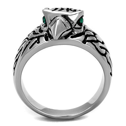 Men's Stainless Steel Ring with High-Polished Finish and Synthetic Emerald Crystal - Hypoallergenic and Durable Jewelry - Jewelry & Watches - Bijou Her -  -  - 