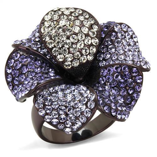Stainless Steel Women's Ring with Dark Brown IP and Multi Color Synthetic Crystal - Jewelry & Watches - Bijou Her -  -  - 