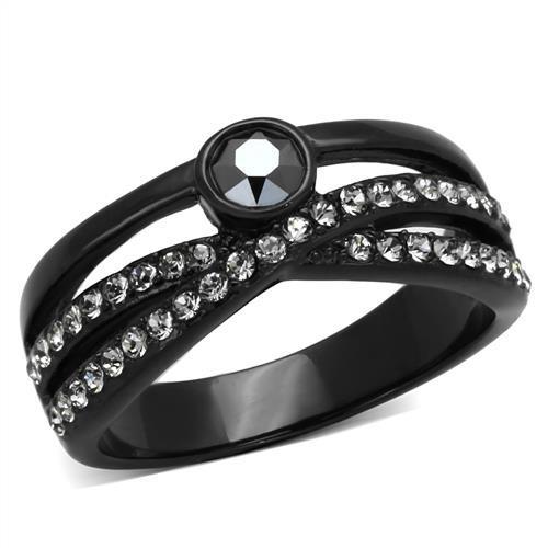 Stainless Steel Rings with Synthetic Crystals for Women - Black IP Plating and Hematite - Jewelry & Watches - Bijou Her -  -  - 