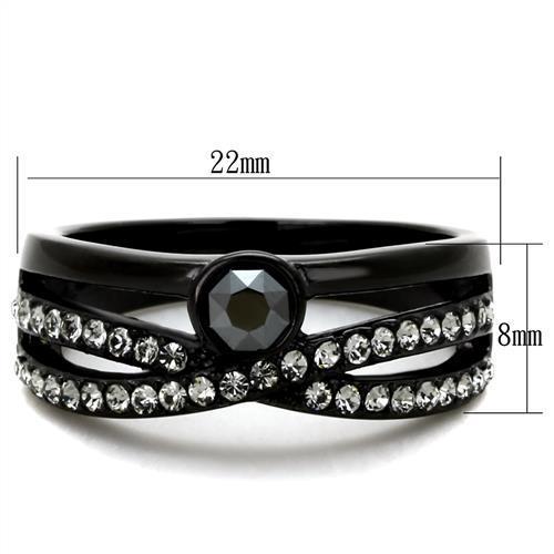 Stainless Steel Rings with Synthetic Crystals for Women - Black IP Plating and Hematite - Jewelry & Watches - Bijou Her -  -  - 