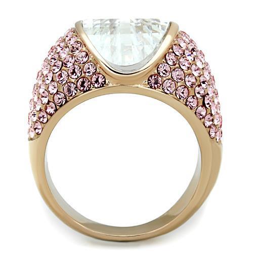 Stainless Steel Women's Ring with Cubic Zirconia - Rose Gold Finish - Jewelry & Watches - Bijou Her -  -  - 