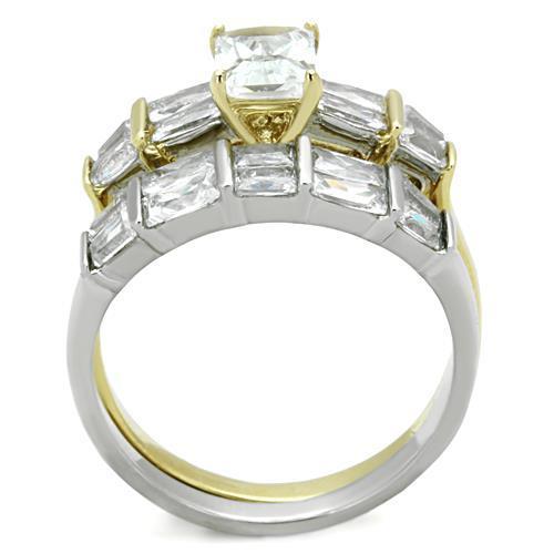 Stainless Steel Two-Tone Ring with Clear Cubic Zirconia for Women - Jewelry & Watches - Bijou Her -  -  - 