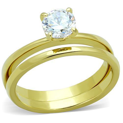 Gold Stainless Steel CZ Ring for Women - Clear Stone - Jewelry & Watches - Bijou Her -  -  - 