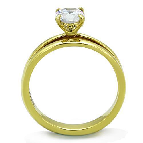 Gold Stainless Steel CZ Ring for Women - Clear Stone - Jewelry & Watches - Bijou Her -  -  - 