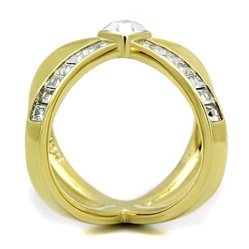 Stainless Steel Women's Ring with Clear Synthetic Crystal and IP Gold Plating - Jewelry & Watches - Bijou Her -  -  - 