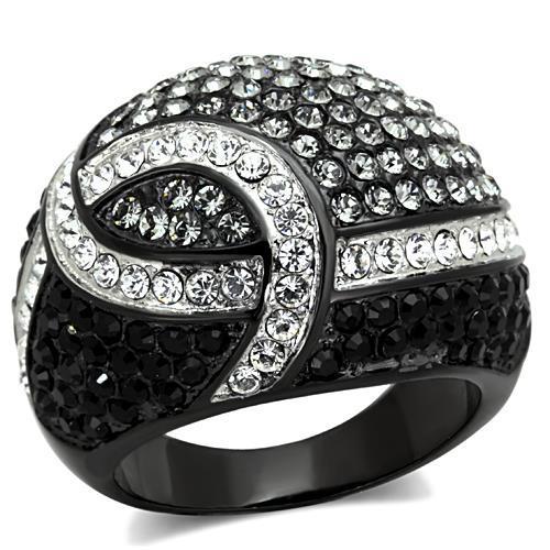 Stainless Steel Two-Tone Ring with Synthetic Crystal for Women - Black Diamond Jewelry - Jewelry & Watches - Bijou Her -  -  - 