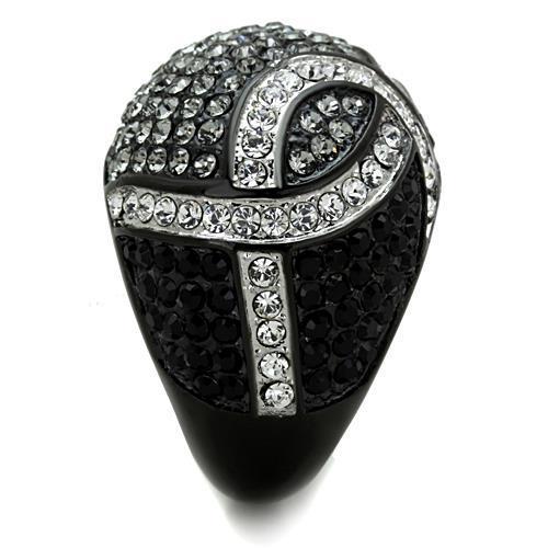 Stainless Steel Two-Tone Ring with Synthetic Crystal for Women - Black Diamond Jewelry - Jewelry & Watches - Bijou Her -  -  - 