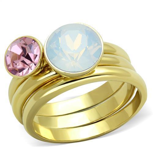 Stainless Steel Women's Ring with IP Gold Plating and Synthetic Crystal - White - Jewelry & Watches - Bijou Her -  -  - 