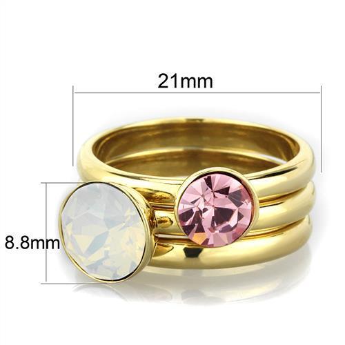 Stainless Steel Women's Ring with IP Gold Plating and Synthetic Crystal - White - Jewelry & Watches - Bijou Her -  -  - 