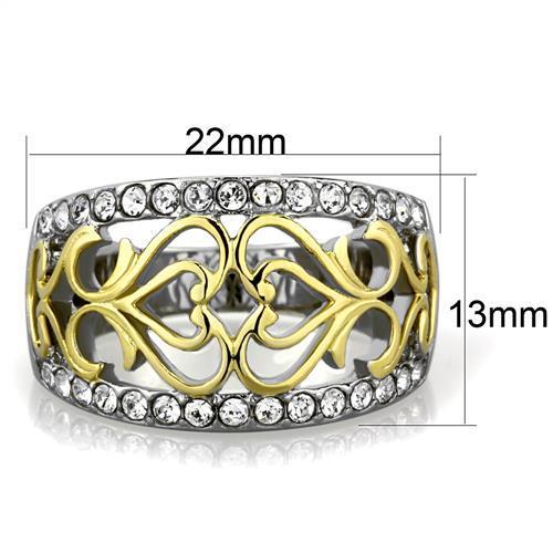 Stainless Steel Two-Tone Ring with Synthetic Crystal for Women - Clear Jewelry - Jewelry & Watches - Bijou Her -  -  - 