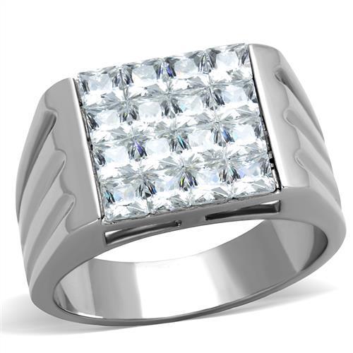 Men's Stainless Steel Ring with Clear Cubic Zirconia - Hypoallergenic and Stylish - Jewelry & Watches - Bijou Her -  -  - 