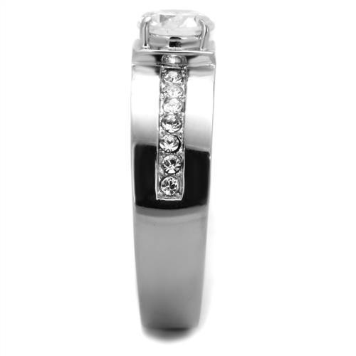 Men's Stainless Steel Ring with High Polished Finish and Clear Cubic Zirconia - Jewelry & Watches - Bijou Her -  -  - 