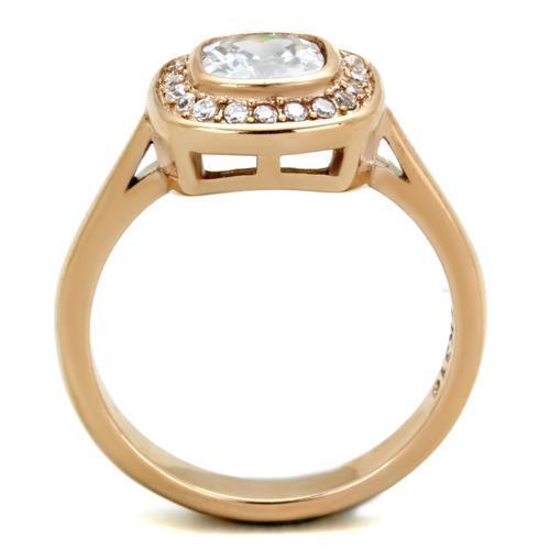 Stainless Steel Women's Ring with Cubic Zirconia - Rose Gold Finish - Jewelry & Watches - Bijou Her -  -  - 