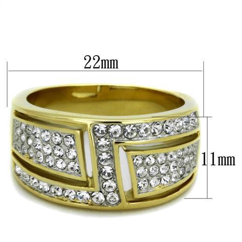 Stainless Steel Two-Tone Gold Ring with Clear Synthetic Crystal for Women - Jewelry & Watches - Bijou Her -  -  - 