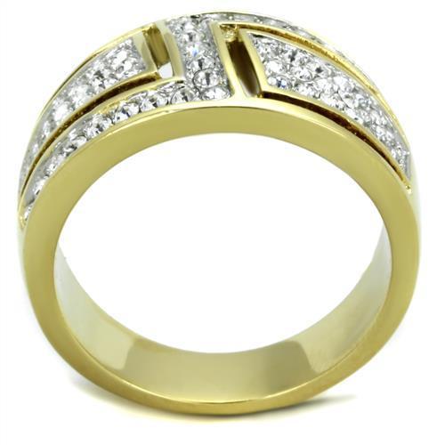 Stainless Steel Two-Tone Gold Ring with Clear Synthetic Crystal for Women - Jewelry & Watches - Bijou Her -  -  - 